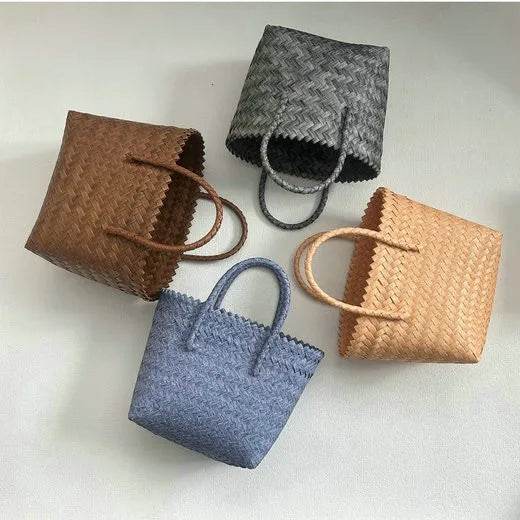 Handmade Woven Bag Large Capacity Plastic Woven Basket Small Square Bag with Handheld Gift Simple Handheld Versatile Women's Bag - Aloha Spirit Store