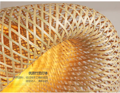 Luminária Pendente Premium em Bambu e Rattan Trançada à Mão