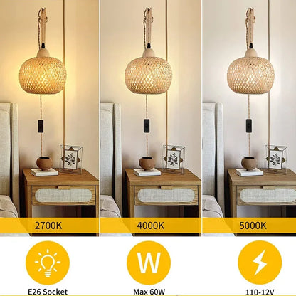Luminária de Parede Premium em Bambu e Rattan Natural