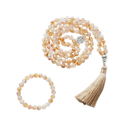 Conjunto Premium Japamala com 108 Contas de Citrino 8mm com Nós