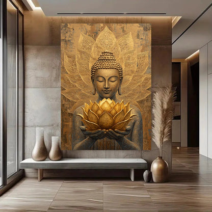 Quadro Premium Buda com Flor de Lótus para Decoração