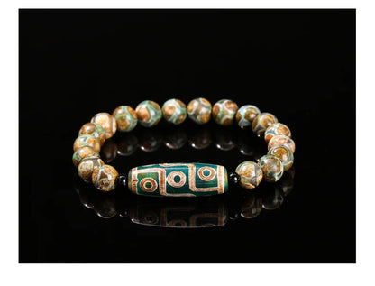 Pulseira Tibetana Premium JD com Ágata Dzi de Nove Olhos Verde Natural