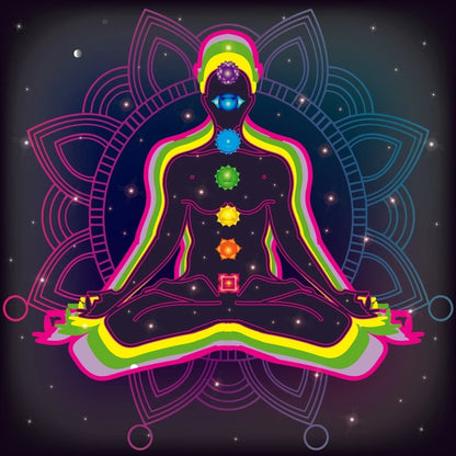 Quadro Premium Buda Indiano em Meditação com os 7 Chakras
