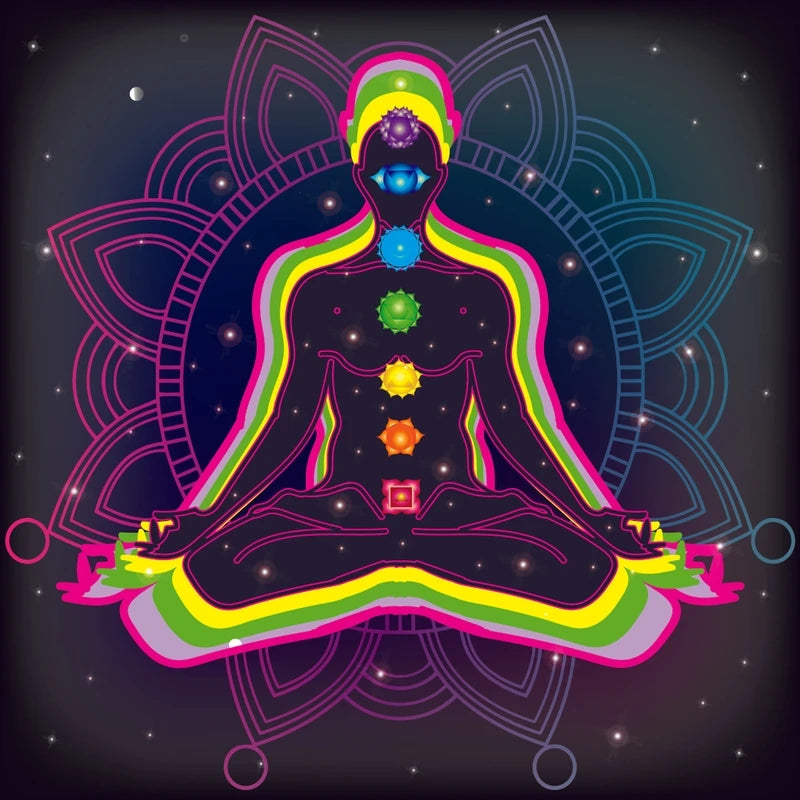 Quadro Premium Buda Indiano em Meditação com os 7 Chakras