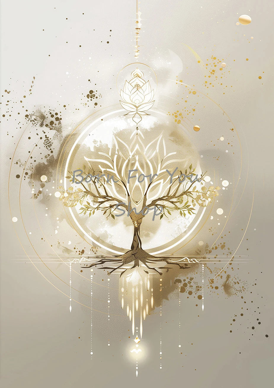 Quadro Premium — Buda, Flor de Lótus e Árvore da Vida
