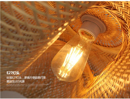 Luminária Pendente Premium em Bambu e Rattan Trançada à Mão