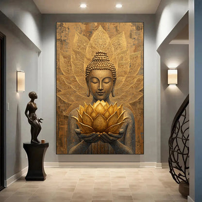 Quadro Premium Buda com Flor de Lótus para Decoração