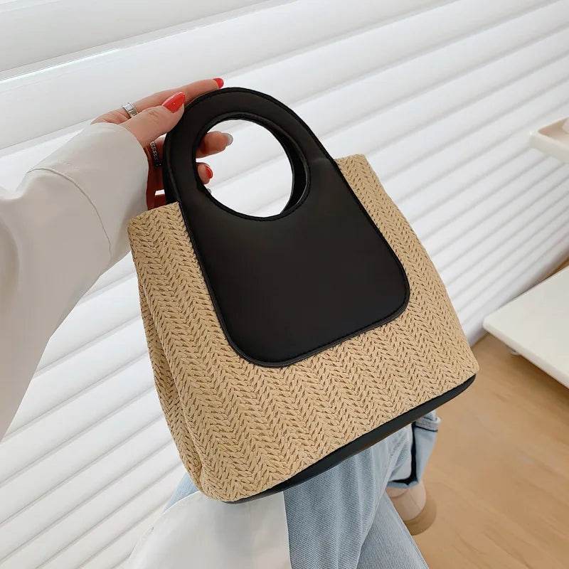 2023 Summer Retro Clashing Color Splicing Straw Large Capacity Handmade Woven Bag Fashion Shoulder Handbag - Aloha Spirit Store