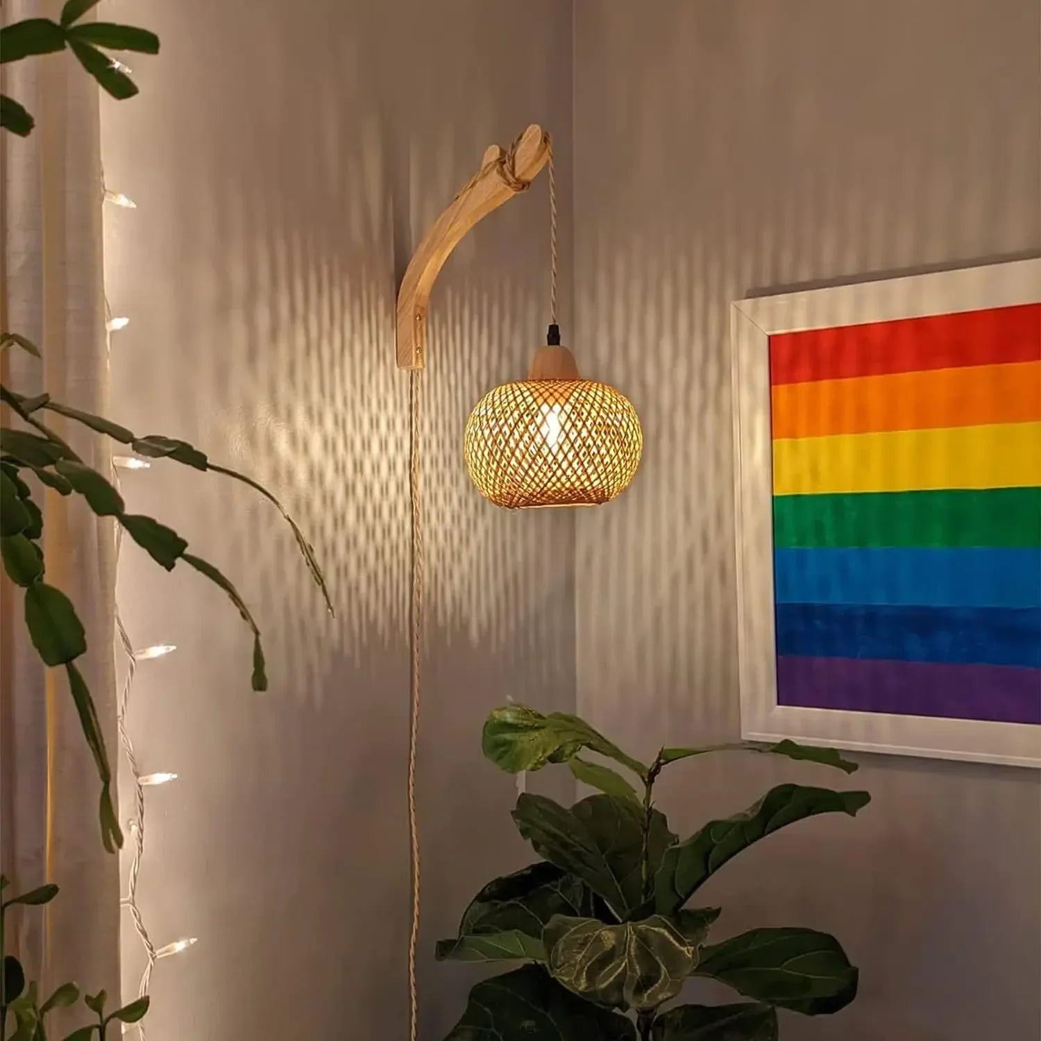 Luminária de Parede Premium em Bambu e Rattan Natural