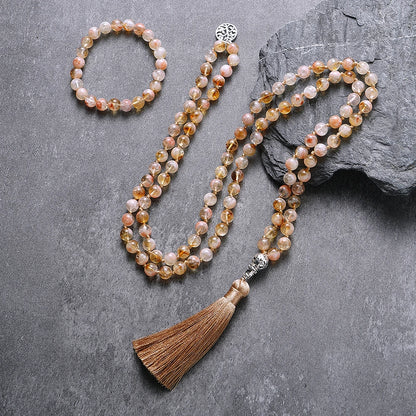 Conjunto Premium Japamala com 108 Contas de Citrino 8mm com Nós