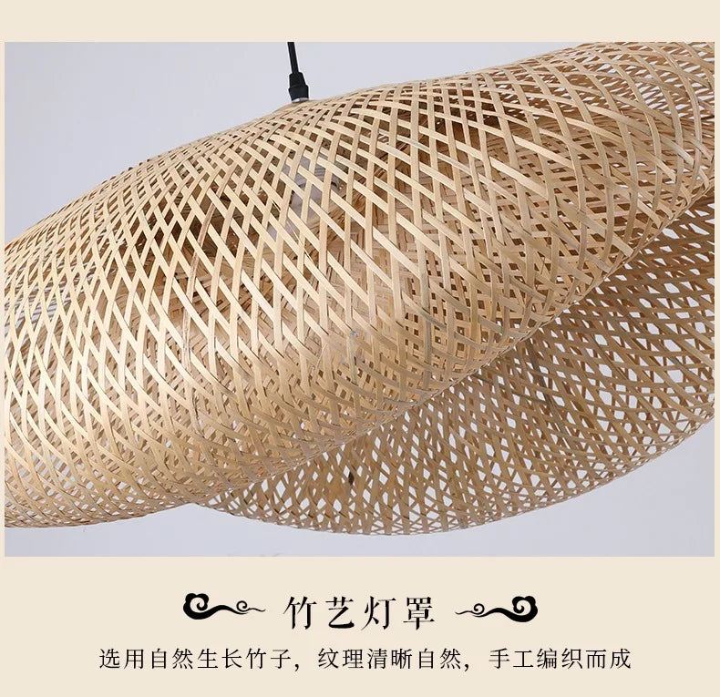 Luminária Pendente Premium em Bambu e Rattan Trançada à Mão