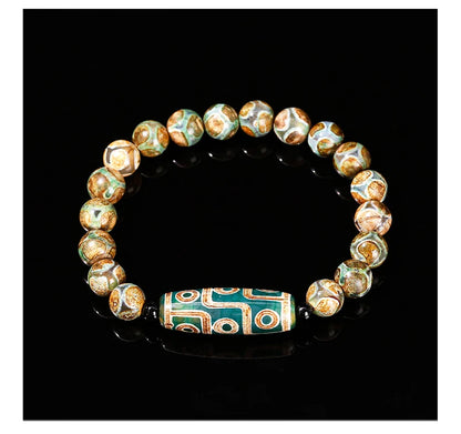 Pulseira Tibetana Premium JD com Ágata Dzi de Nove Olhos Verde Natural