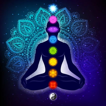 Quadro Premium Buda Indiano em Meditação com os 7 Chakras