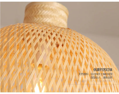Luminária Pendente Premium em Bambu e Rattan Trançada à Mão