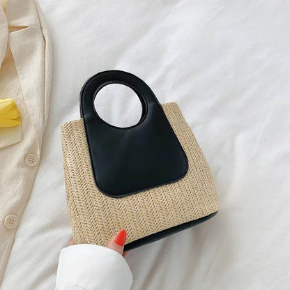 2023 Summer Retro Clashing Color Splicing Straw Large Capacity Handmade Woven Bag Fashion Shoulder Handbag - Aloha Spirit Store