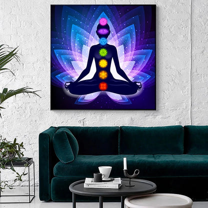 Quadro Premium Buda Indiano em Meditação com os 7 Chakras