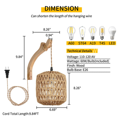 Luminária de Parede Premium em Bambu e Rattan Natural