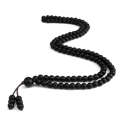 Colar Mala Premium com 108 Contas de Pedra de Lava Negra Natural