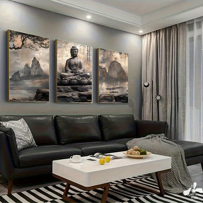 Kit Premium com 3 Quadros Buda Zen em Meditação