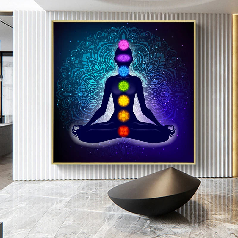Quadro Premium Buda Indiano em Meditação com os 7 Chakras