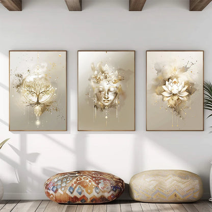 Quadro Premium — Buda, Flor de Lótus e Árvore da Vida