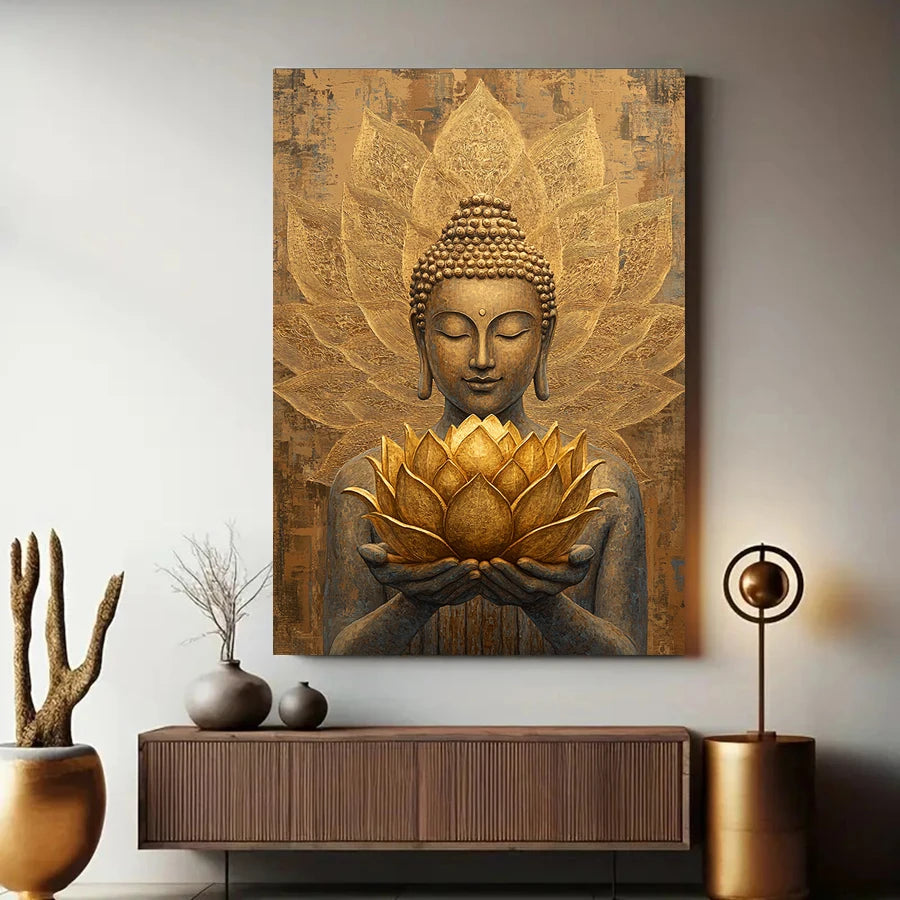 Quadro Premium Buda com Flor de Lótus para Decoração