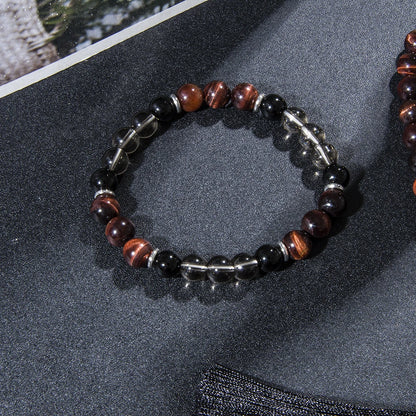 Conjunto Japamala com 108 Contas de Olho de Tigre Vermelho e Ônix Negro 8mm