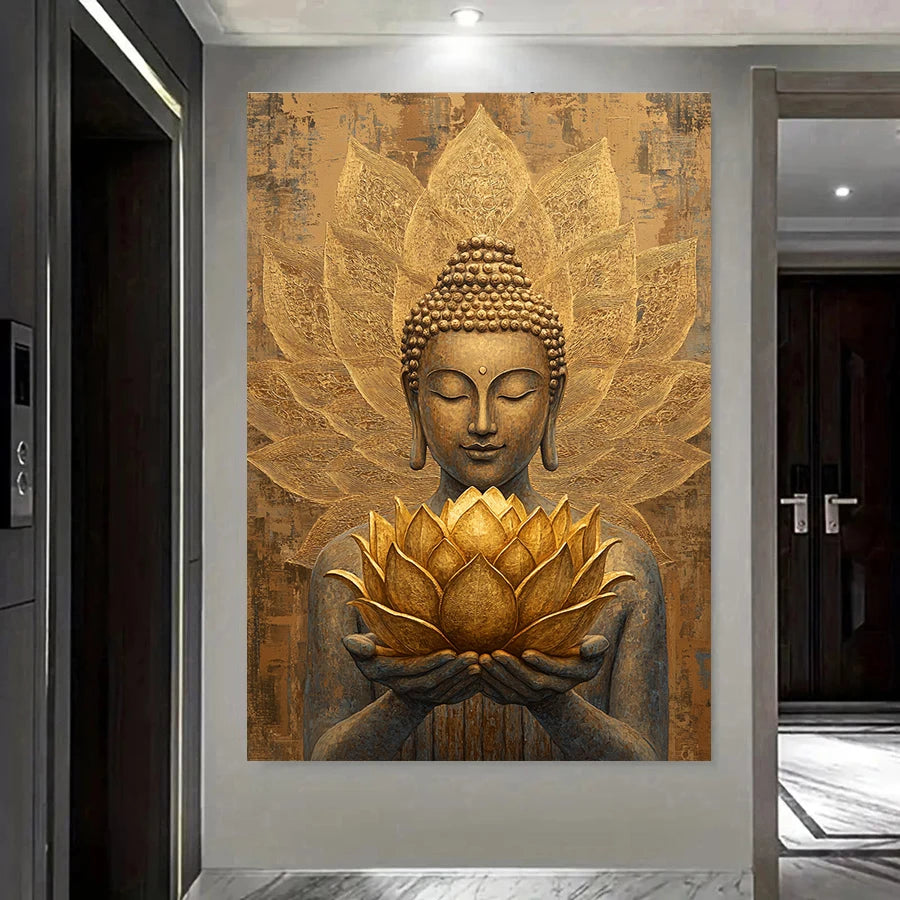 Quadro Premium Buda com Flor de Lótus para Decoração