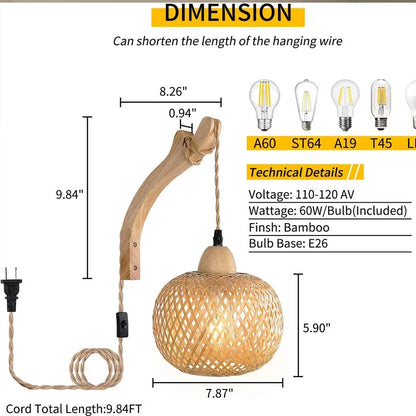 Luminária de Parede Premium em Bambu e Rattan Natural