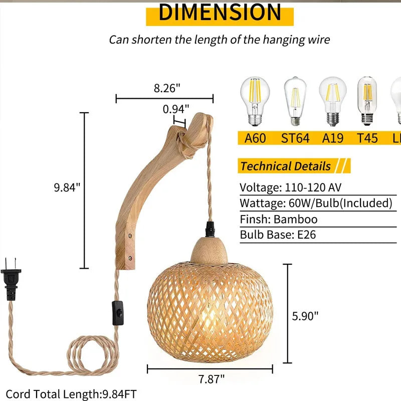 Luminária de Parede Premium em Bambu e Rattan Natural