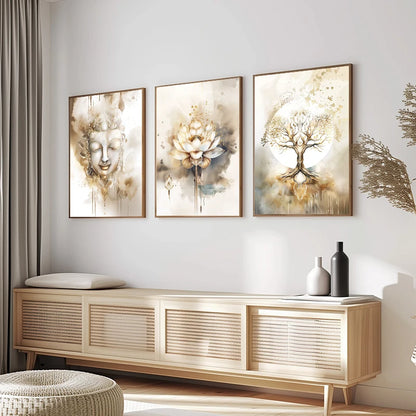 Quadro Premium — Buda, Flor de Lótus e Árvore da Vida