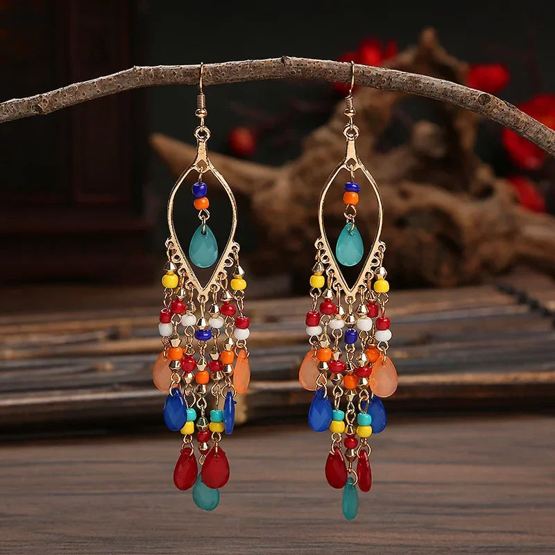 Brincos Longos Boho Étnico Premium