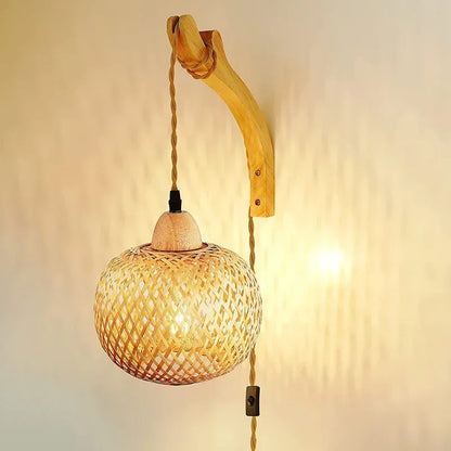 Luminária de Parede Premium em Bambu e Rattan Natural