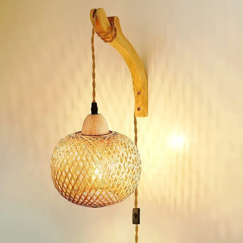 Luminária de Parede Premium em Bambu e Rattan Natural
