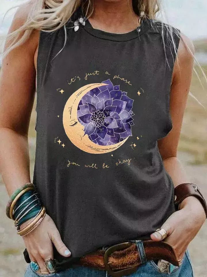 Camiseta Casual - Estampa Lua & Flor de Lotus Preto L vendido por Aloha Spirit Store