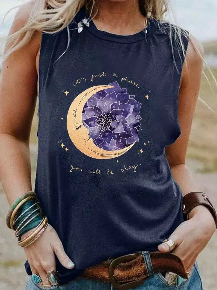 Camiseta Casual - Estampa Lua & Flor de Lotus Preto L vendido por Aloha Spirit Store